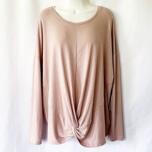 NWT Stylus Twist-Hem Long-Sleeve (XXL) Knit Tunic Top in Winter Rose Pink